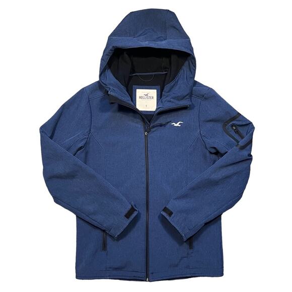 Hollister Fleece Lined Hooded Navy Lightweight Waterproof Rain Jacket Mens Small - Picture 1 of 9
